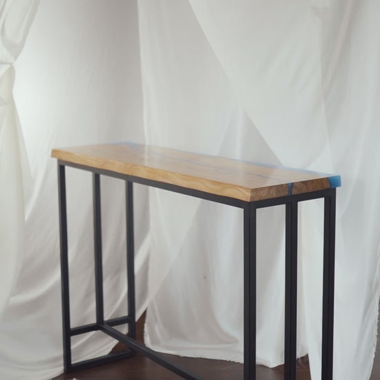 Handmade bar table — solid oak & epoxy, wood and metal design