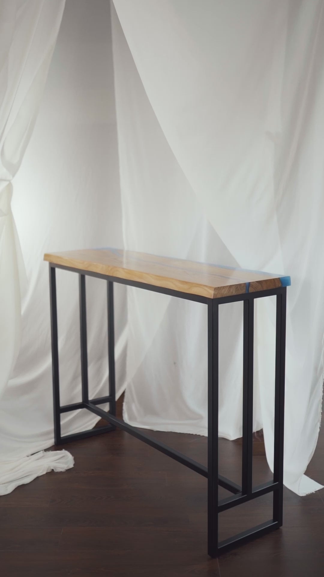 Handmade bar table — solid oak & epoxy, wood and metal design